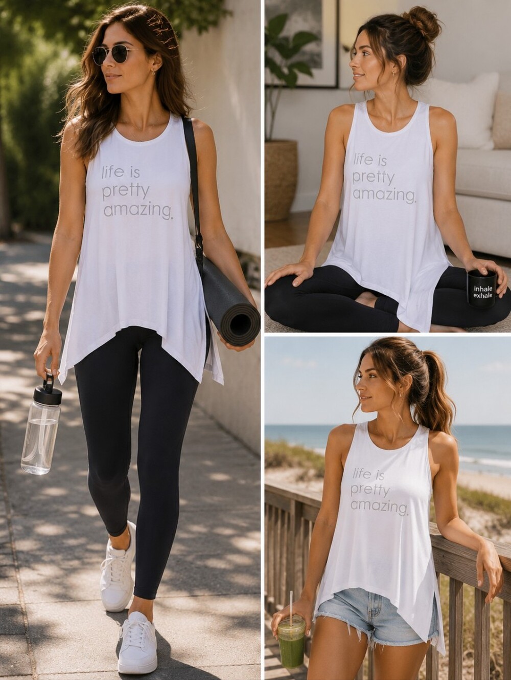 Peace Love World white asymmetrical Sleeveless Tank Life is pretty amazing